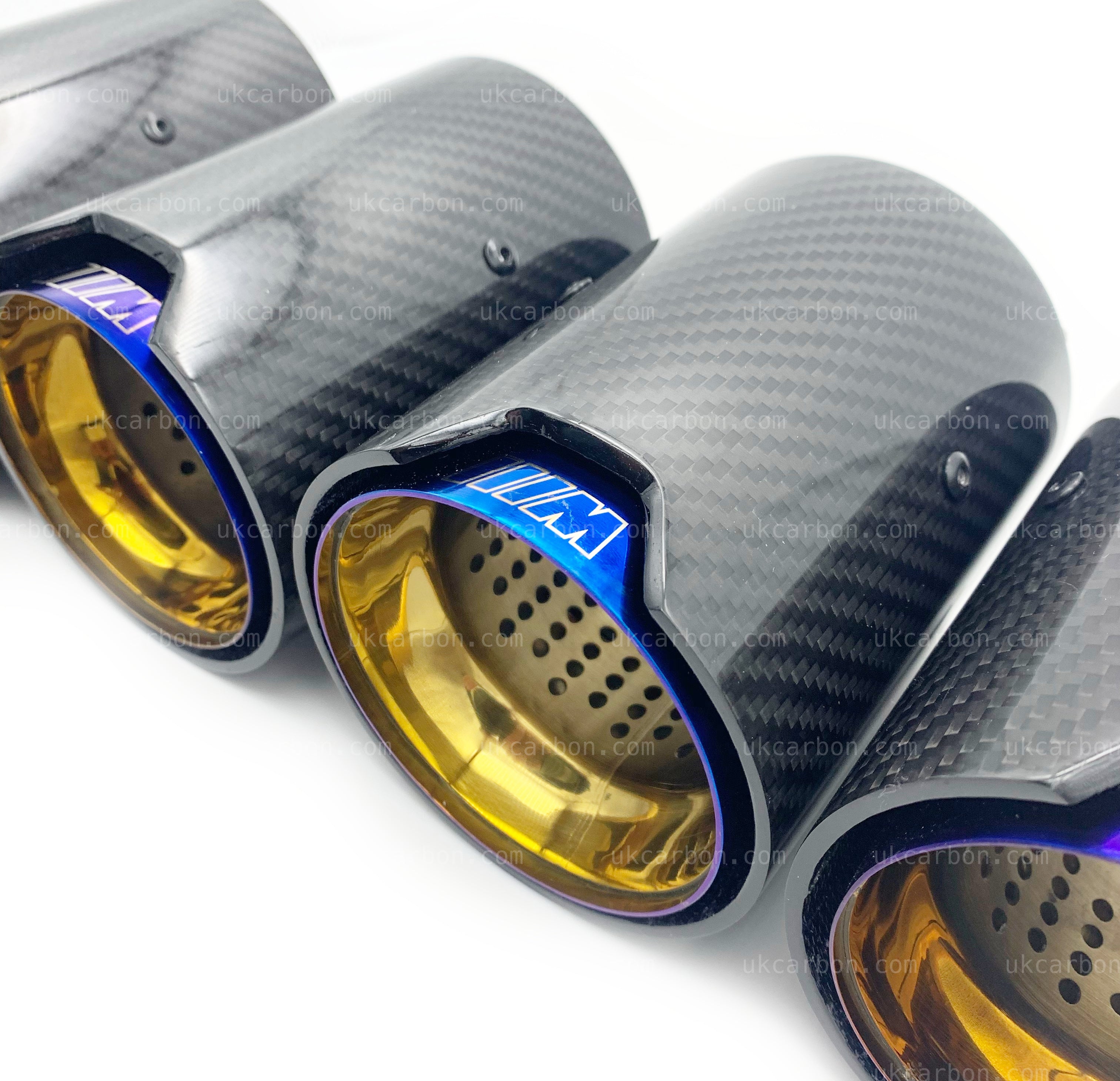 BMW M2 M3 M4 Carbon Exhaust Tips Blue Fibre MP MPE F87 F80 F82 F83 by UKCarbon