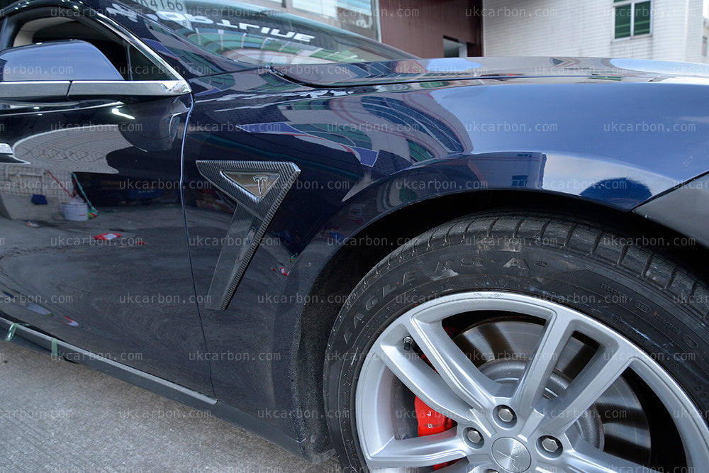 Tesla Model S Carbon Fender Fibre Trim Insert Vents Kit P85D P100D by UKCarbon