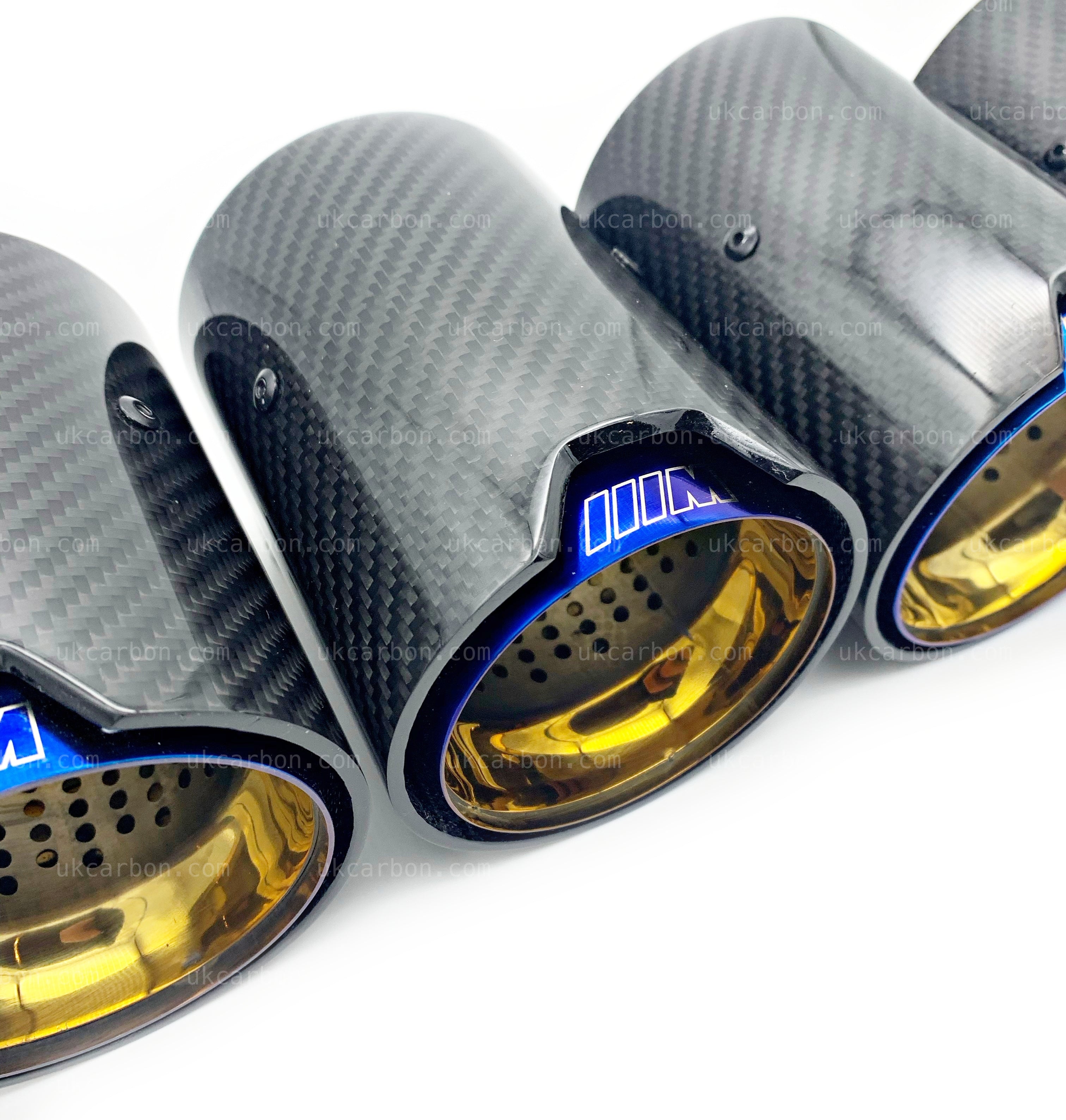 BMW M2 M3 M4 Carbon Exhaust Tips Blue Fibre MP MPE F87 F80 F82 F83 by UKCarbon