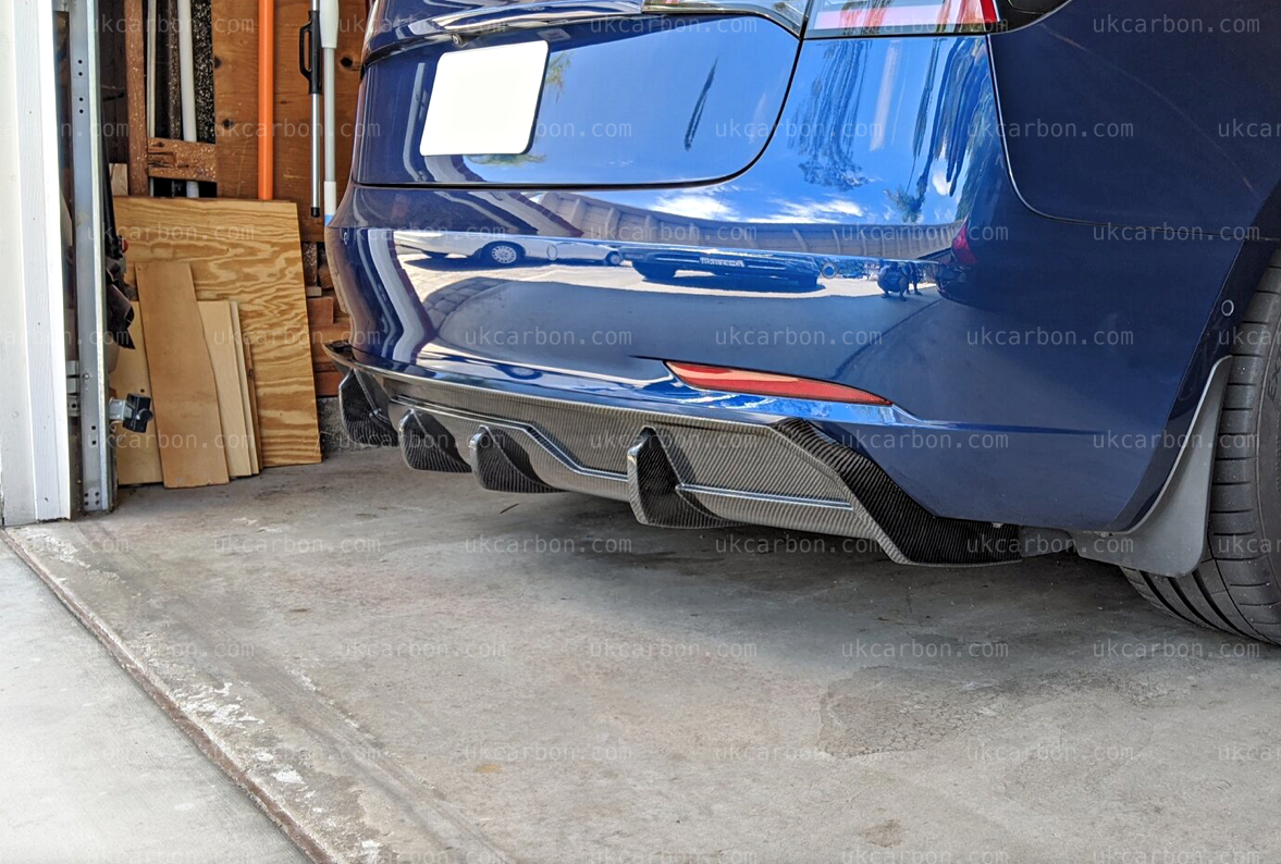 Tesla Model 3 Diffuser Carbon Fibre Rear Bumper Spoiler Body Kit by UKCarbon