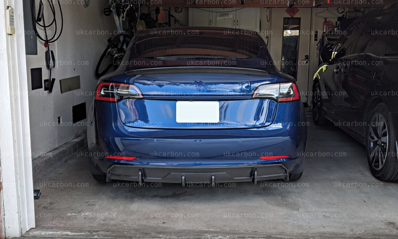 Tesla Model 3 Diffuser Carbon Fibre Rear Bumper Spoiler Body Kit by UKCarbon