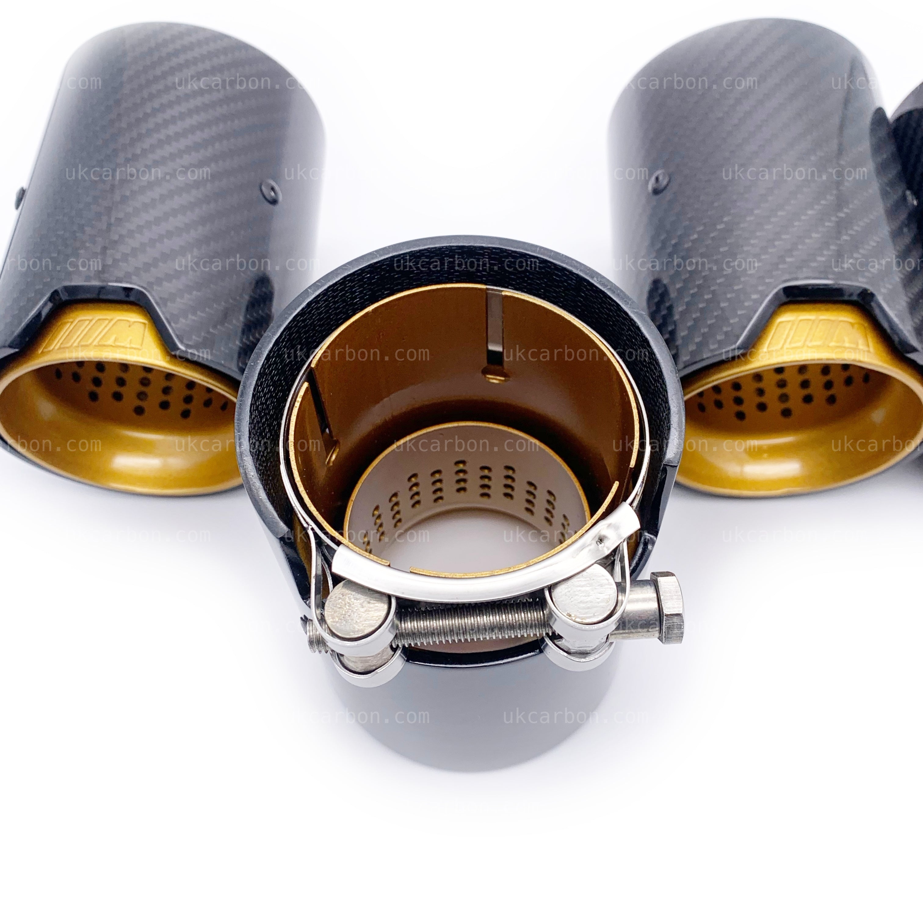 BMW M2 M3 M4 Carbon Exhaust Tips Gold Fibre MP MPE F87 F80 F82 F83 by UKCarbon