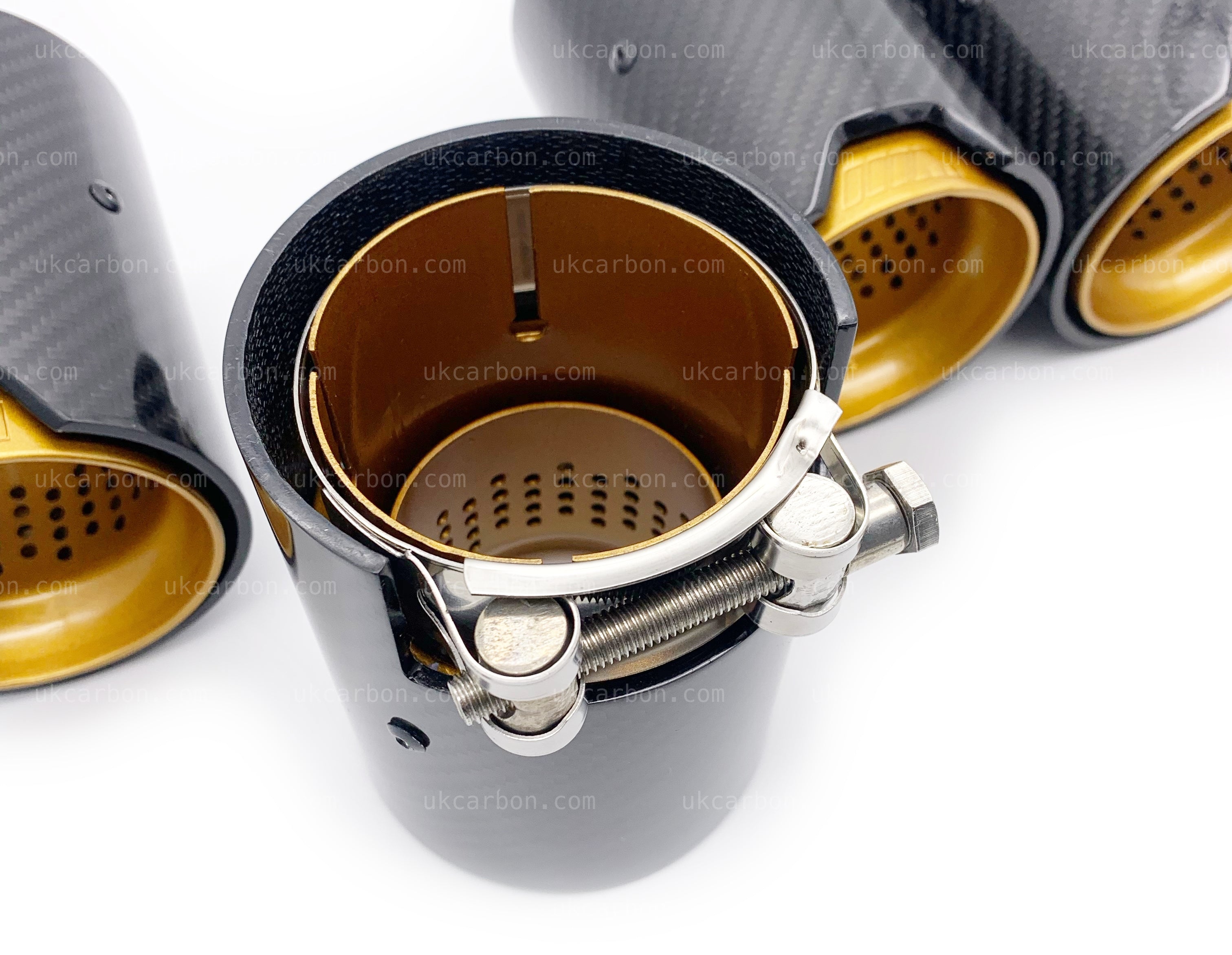 BMW M2 M3 M4 Carbon Exhaust Tips Gold Fibre MP MPE F87 F80 F82 F83 by UKCarbon