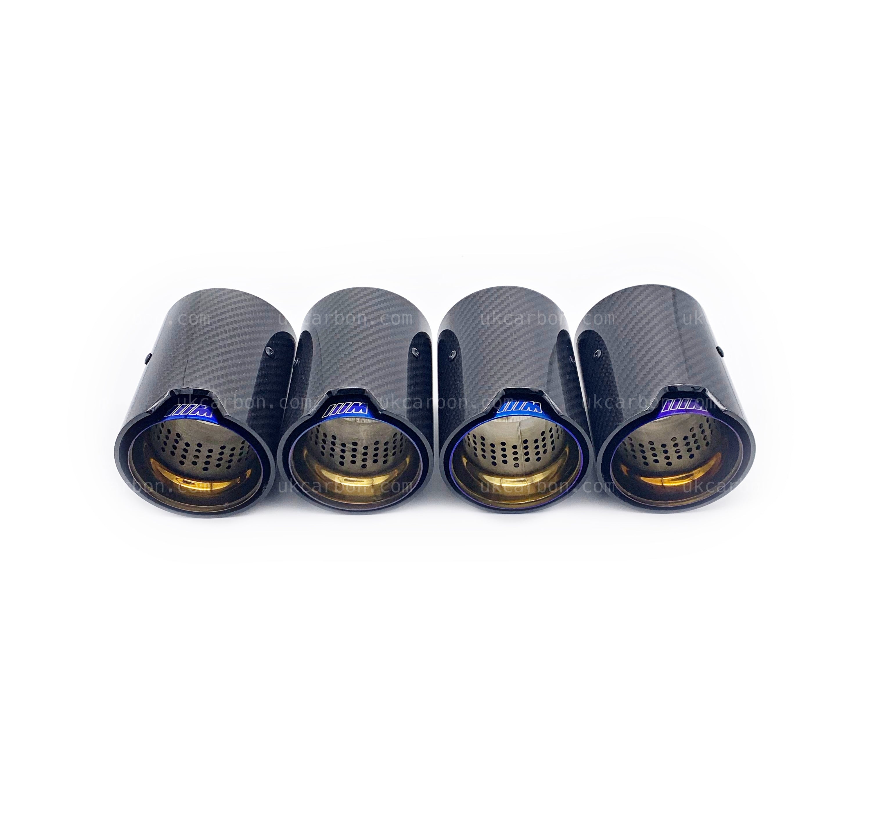 BMW M2 M3 M4 Carbon Exhaust Tips Blue Fibre MP MPE F87 F80 F82 F83 by UKCarbon