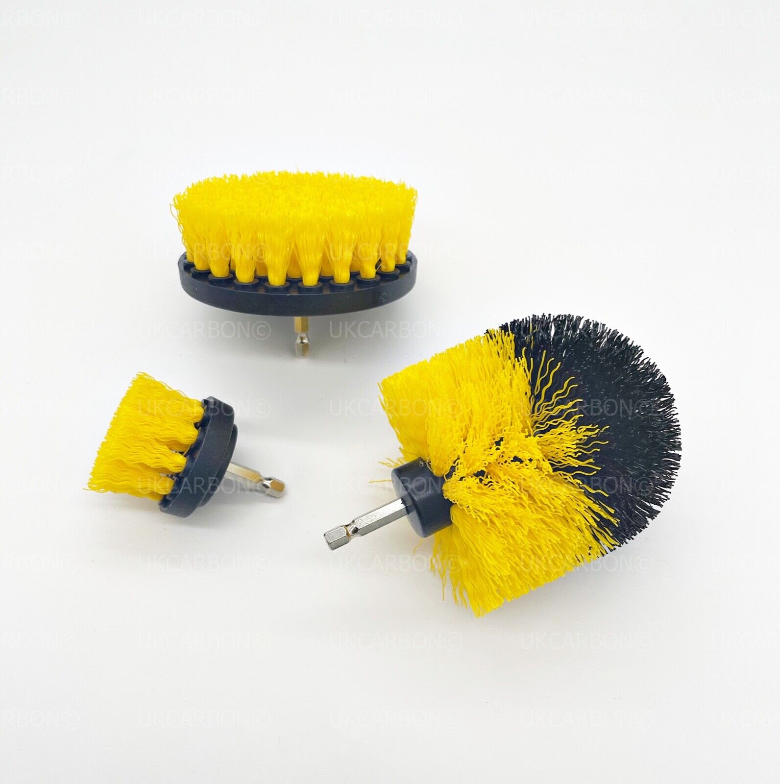 3x DRILL ATTACHMENT CLEANING BRUSH SET POWER SCRUB HOME CAR TILE BATHROOM YELLOW - UKCarbon