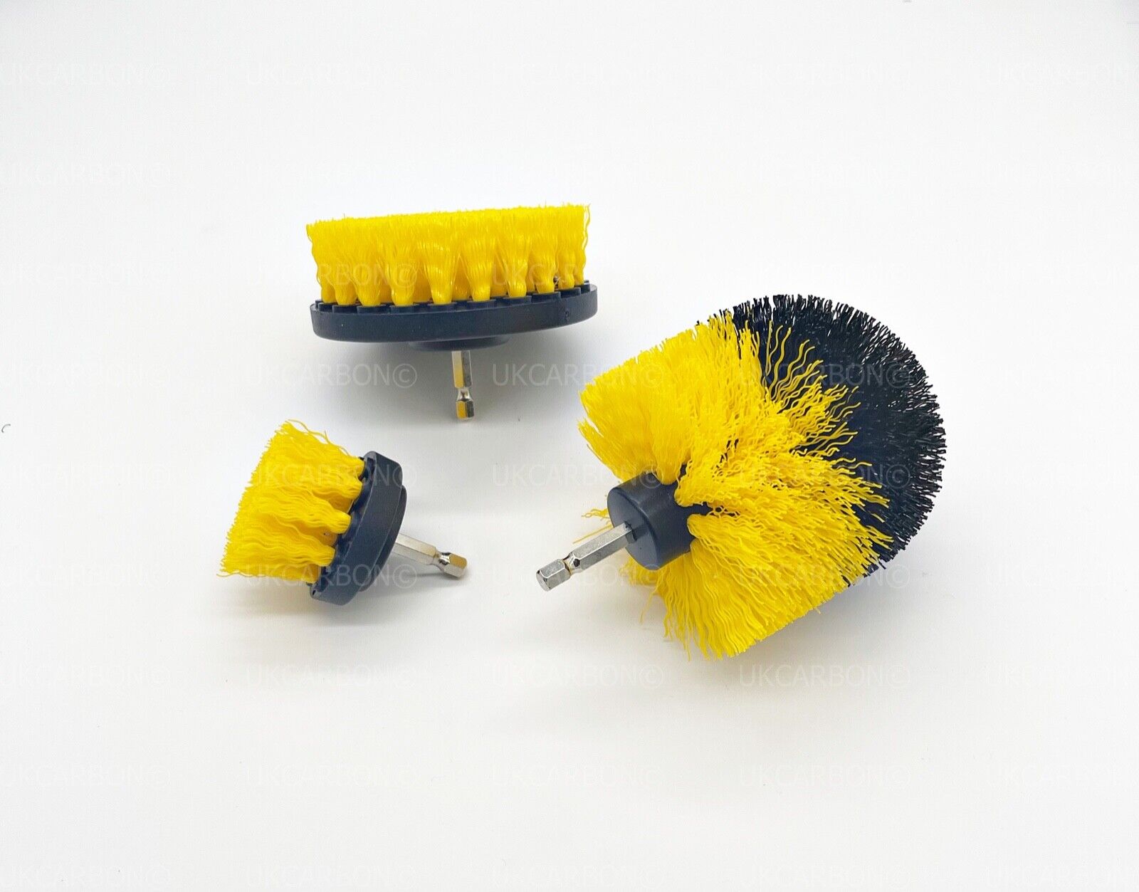3x DRILL ATTACHMENT CLEANING BRUSH SET POWER SCRUB HOME CAR TILE BATHROOM YELLOW - UKCarbon