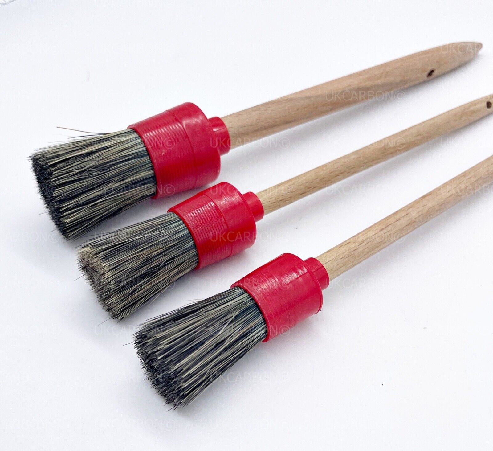 Car Valet Interior Alloy Wheel Cleaning Detailing REAL Boar Hair Brush Set of 3 - UKCarbon