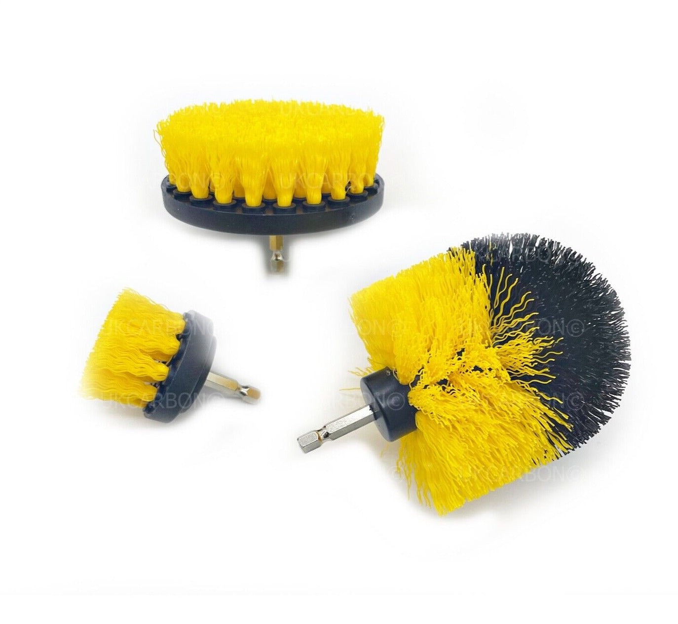 3x DRILL ATTACHMENT CLEANING BRUSH SET POWER SCRUB HOME CAR TILE BATHROOM YELLOW - UKCarbon