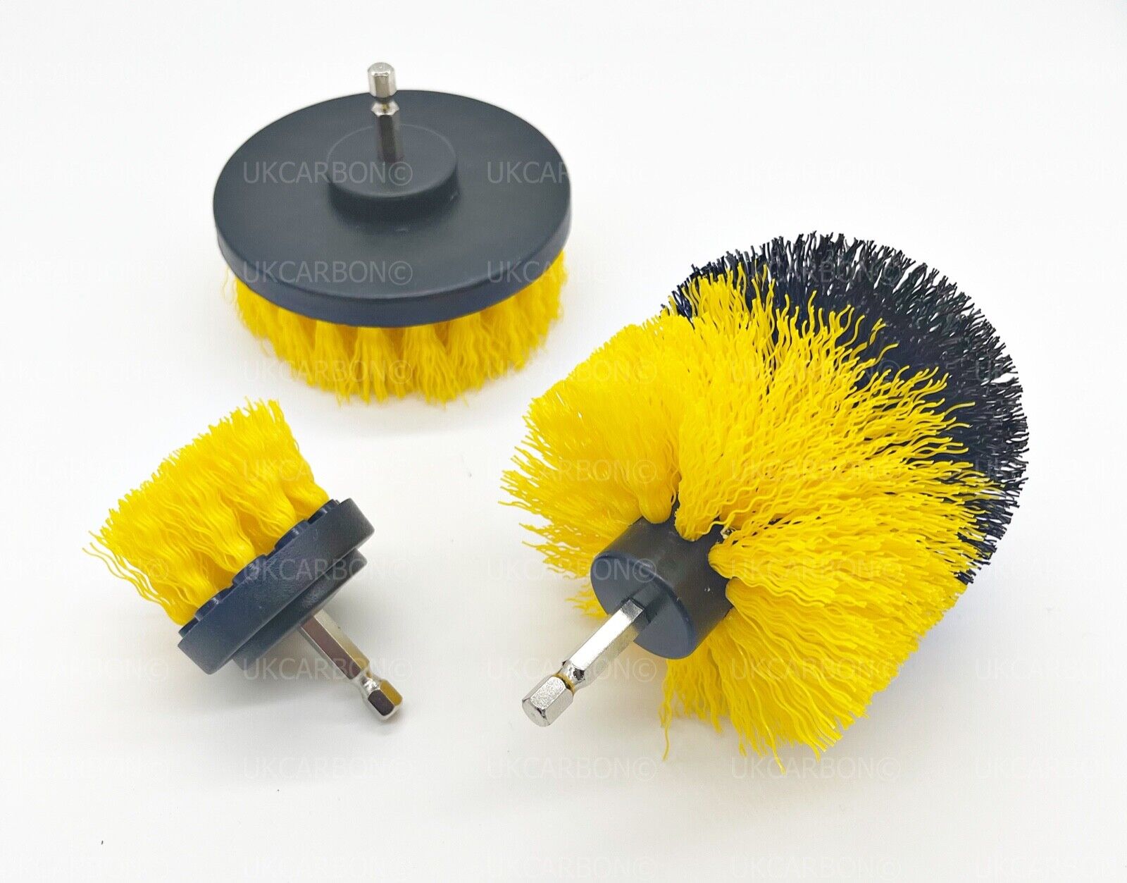 3x DRILL ATTACHMENT CLEANING BRUSH SET POWER SCRUB HOME CAR TILE BATHROOM YELLOW - UKCarbon