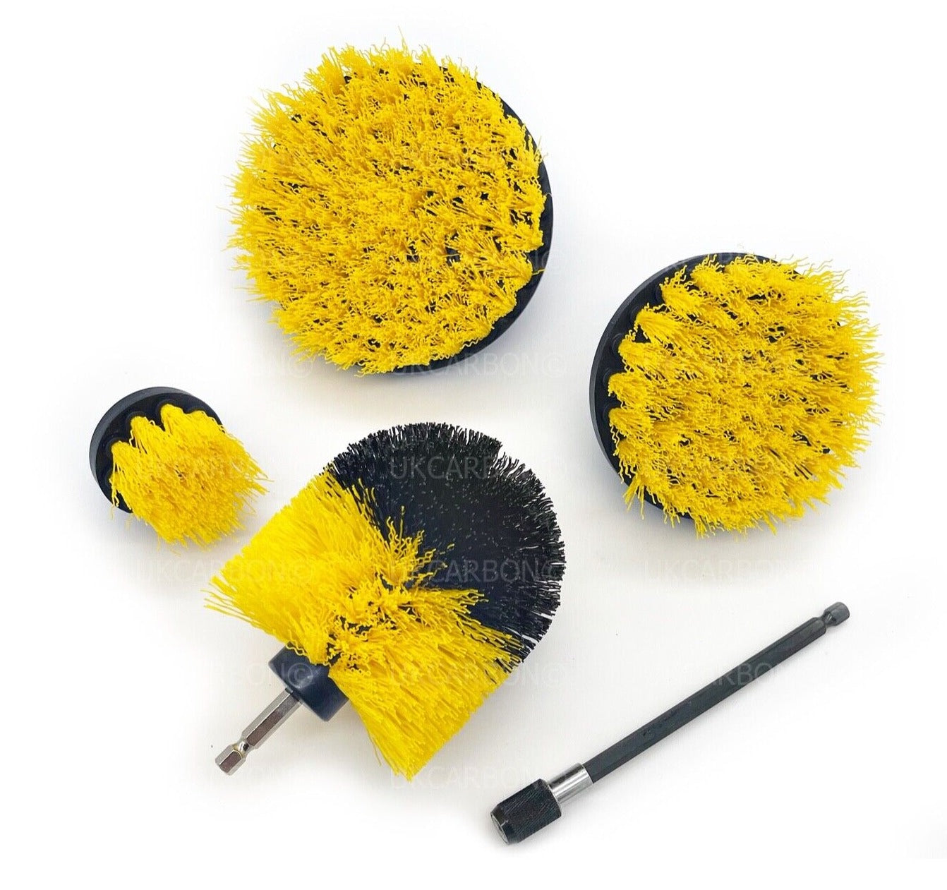 5x DRILL ATTACHMENT CLEANING BRUSH SET POWER SCRUB HOME CAR TILE BATHROOM YELLOW - UKCarbon