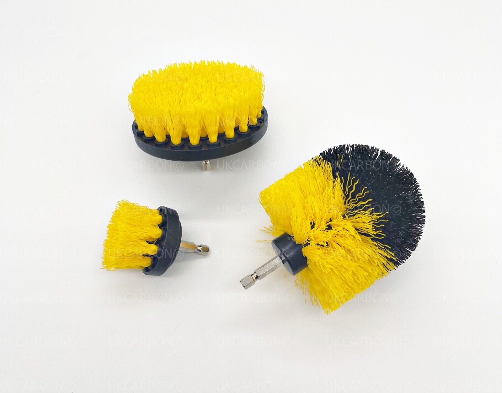 3x DRILL ATTACHMENT CLEANING BRUSH SET POWER SCRUB HOME CAR TILE BATHROOM YELLOW - UKCarbon
