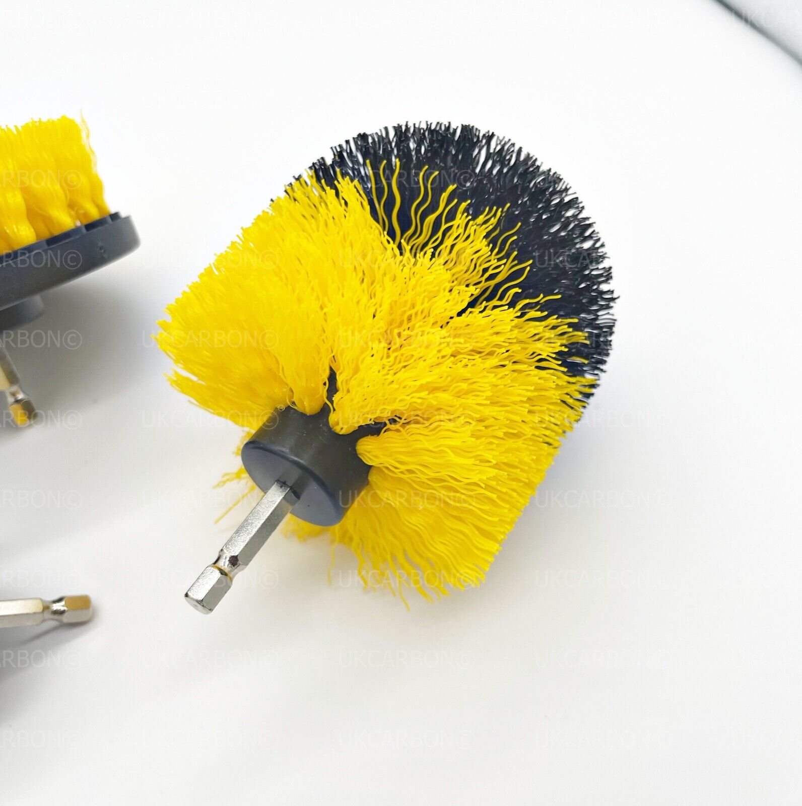 3x DRILL ATTACHMENT CLEANING BRUSH SET POWER SCRUB HOME CAR TILE BATHROOM YELLOW - UKCarbon