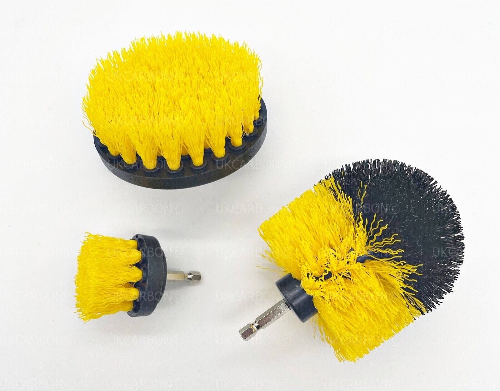 3x DRILL ATTACHMENT CLEANING BRUSH SET POWER SCRUB HOME CAR TILE BATHROOM YELLOW - UKCarbon
