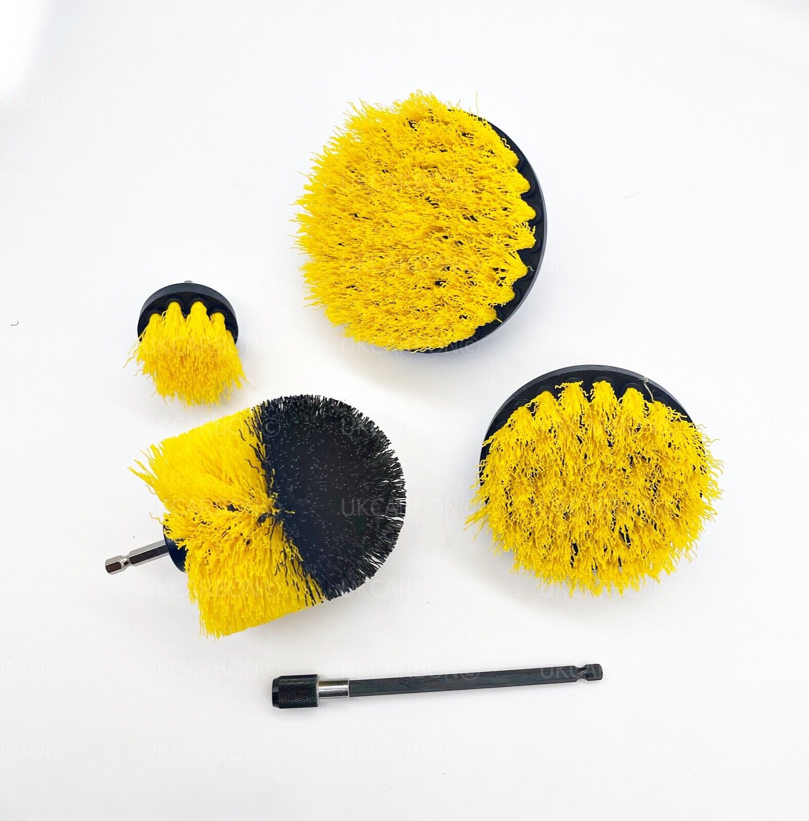 5x DRILL ATTACHMENT CLEANING BRUSH SET POWER SCRUB HOME CAR TILE BATHROOM YELLOW - UKCarbon
