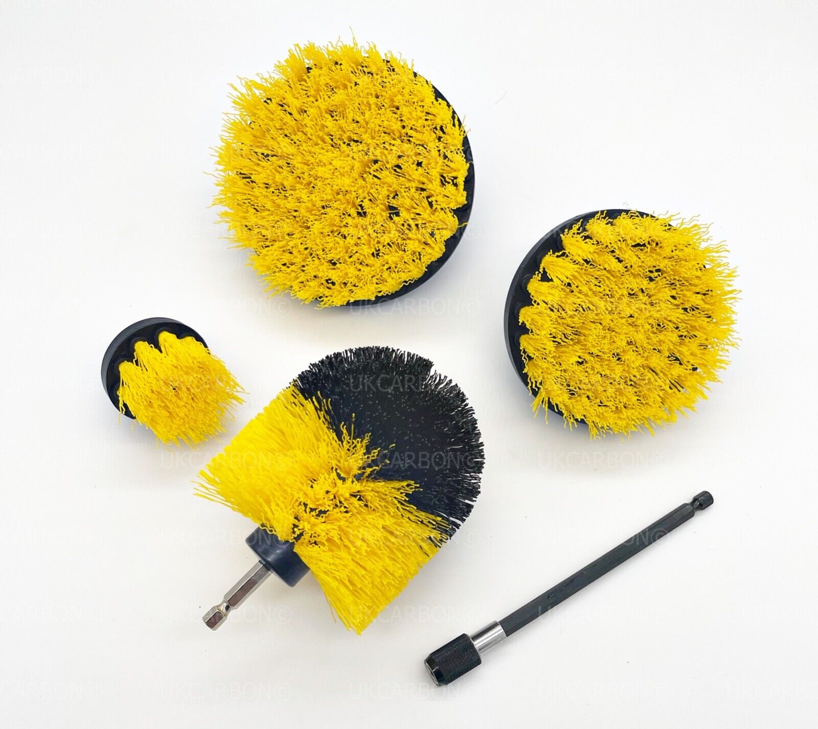 5x DRILL ATTACHMENT CLEANING BRUSH SET POWER SCRUB HOME CAR TILE BATHROOM YELLOW - UKCarbon