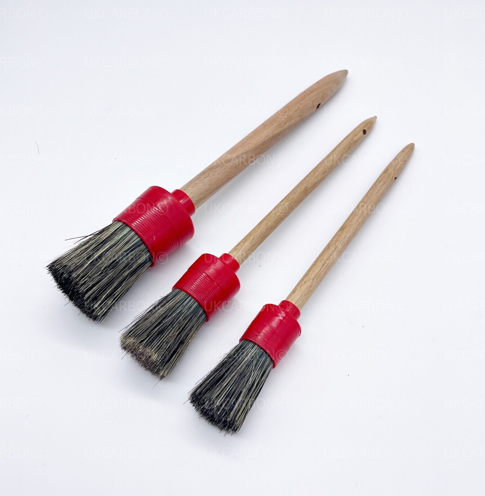 Car Valet Interior Alloy Wheel Cleaning Detailing REAL Boar Hair Brush Set of 3 - UKCarbon