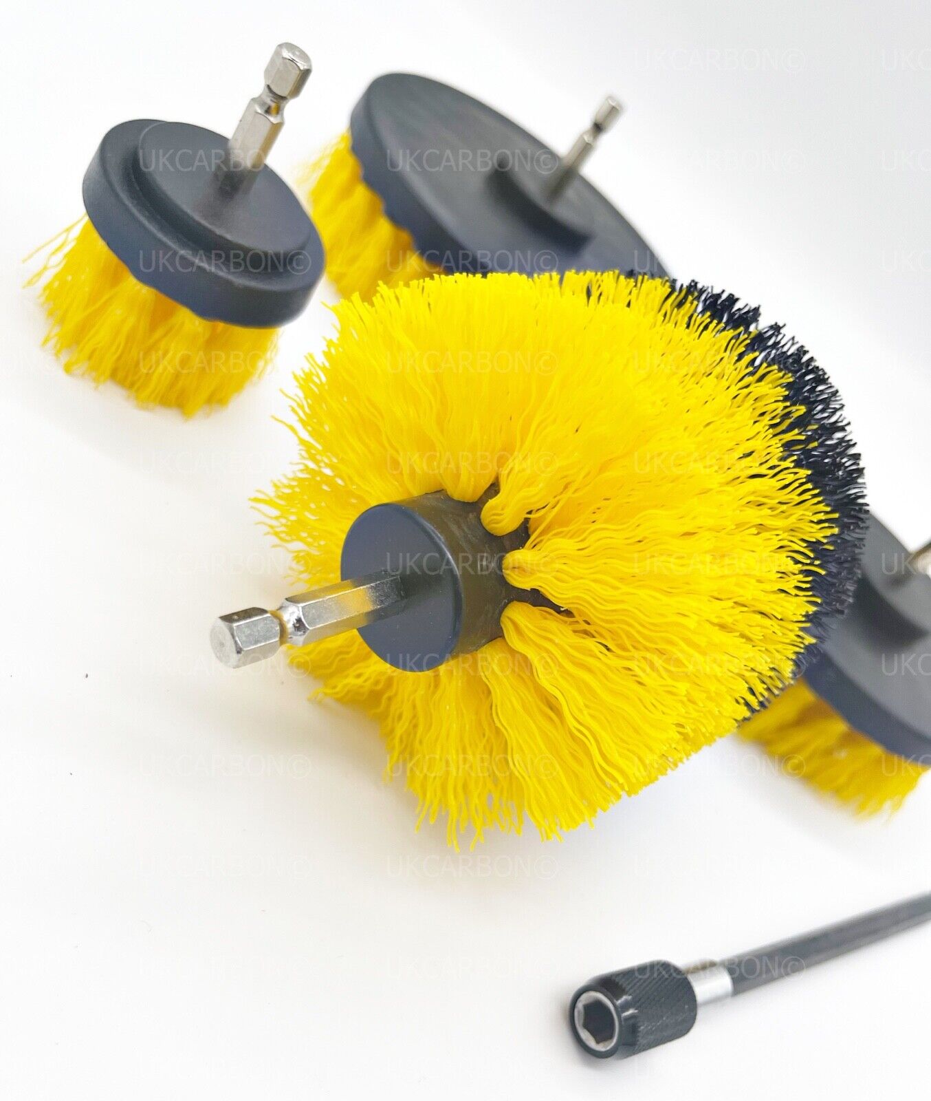 5x DRILL ATTACHMENT CLEANING BRUSH SET POWER SCRUB HOME CAR TILE BATHROOM YELLOW - UKCarbon