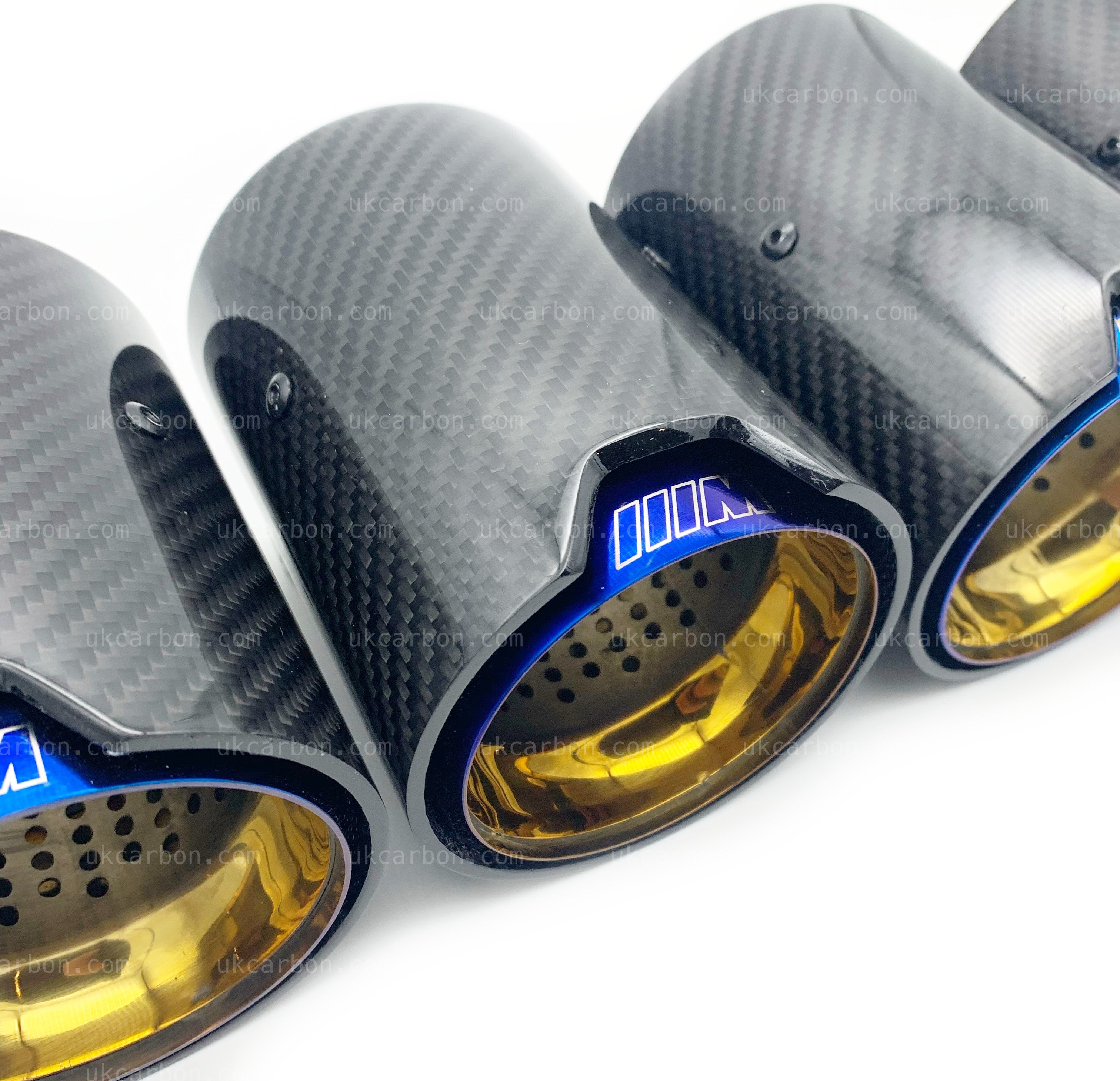 BMW M2 M3 M4 Carbon Exhaust Tips Blue Fibre MP MPE F87 F80 F82 F83 by UKCarbon