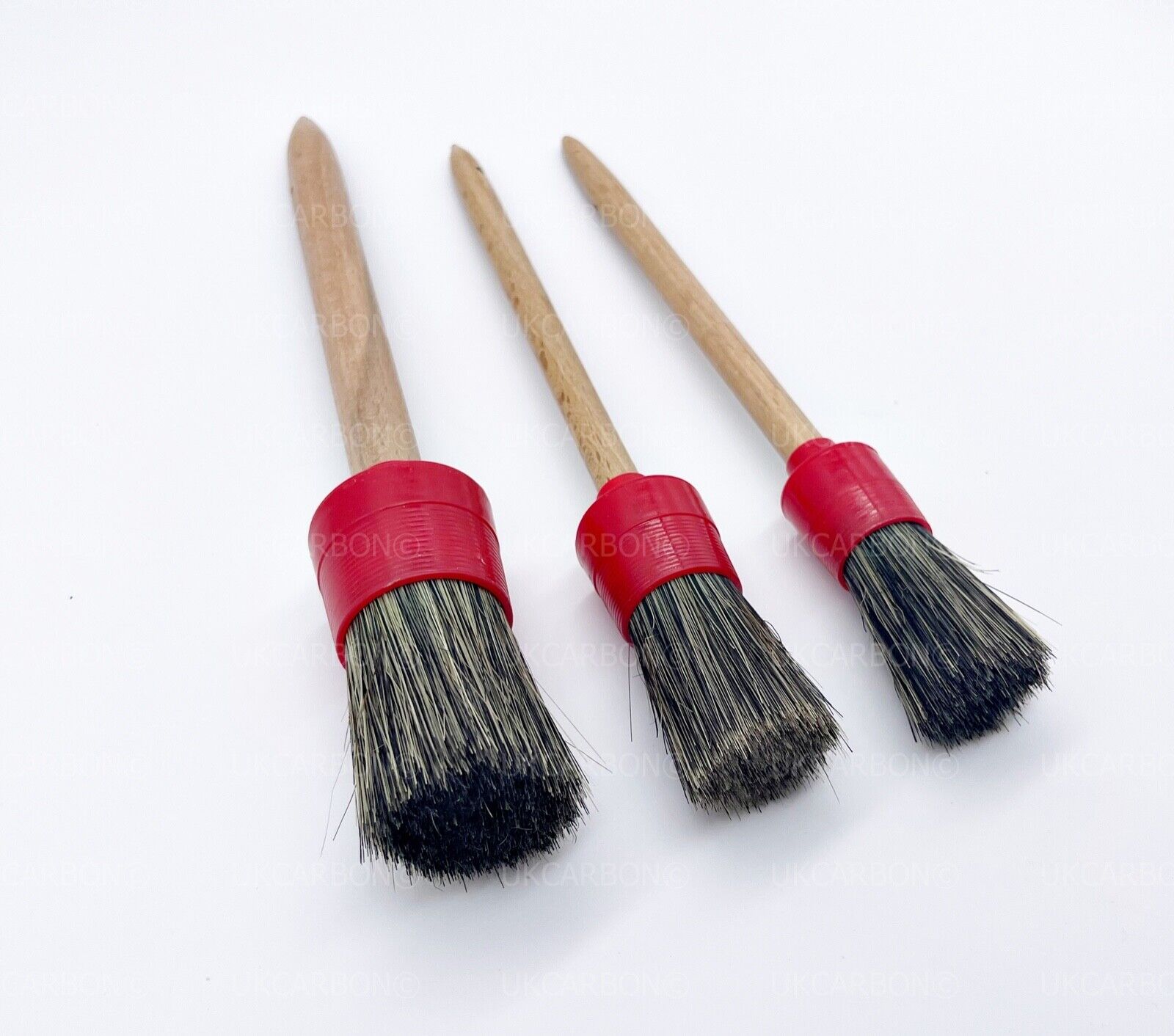 Car Valet Interior Alloy Wheel Cleaning Detailing REAL Boar Hair Brush Set of 3 - UKCarbon