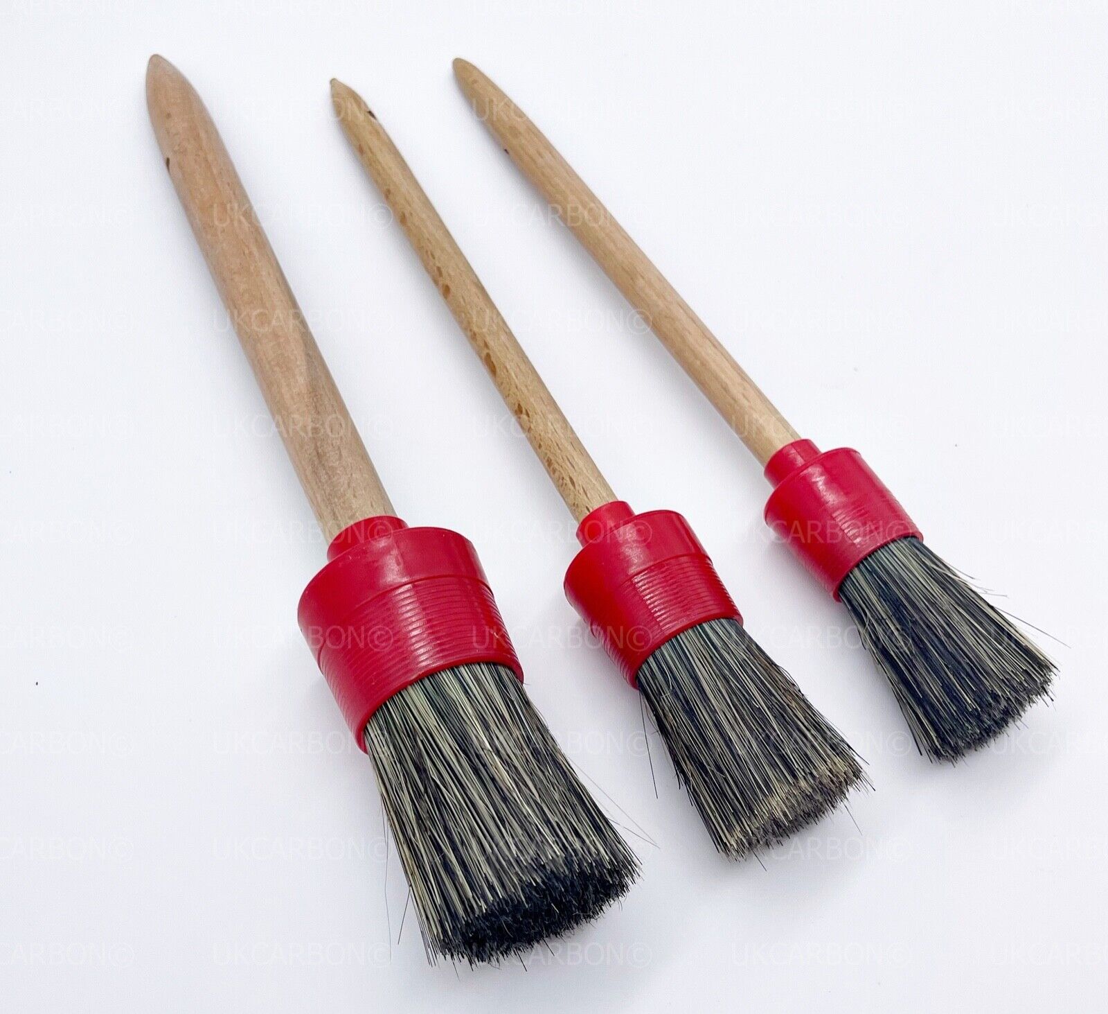 Car Valet Interior Alloy Wheel Cleaning Detailing REAL Boar Hair Brush Set of 3 - UKCarbon