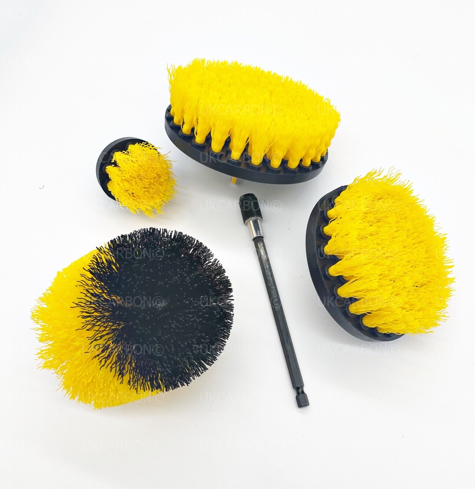 5x DRILL ATTACHMENT CLEANING BRUSH SET POWER SCRUB HOME CAR TILE BATHROOM YELLOW - UKCarbon