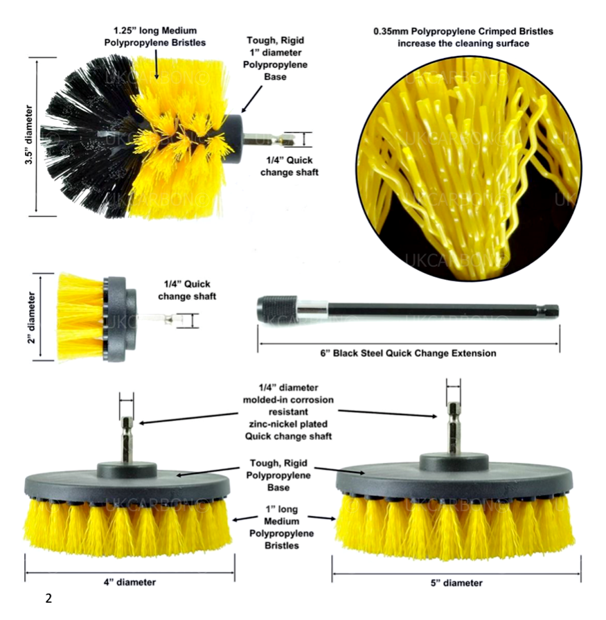 5x DRILL ATTACHMENT CLEANING BRUSH SET POWER SCRUB HOME CAR TILE BATHROOM YELLOW - UKCarbon