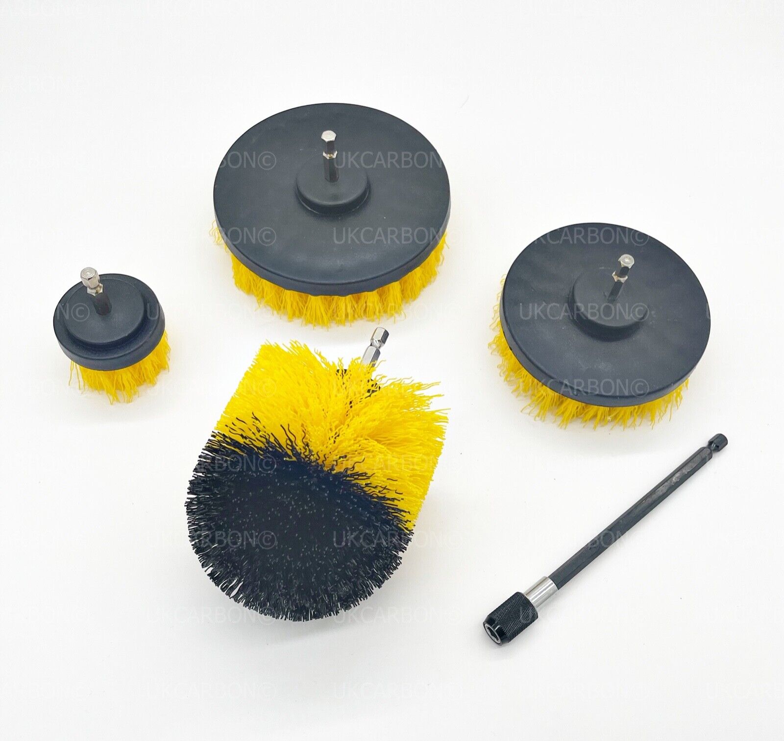 5x DRILL ATTACHMENT CLEANING BRUSH SET POWER SCRUB HOME CAR TILE BATHROOM YELLOW - UKCarbon