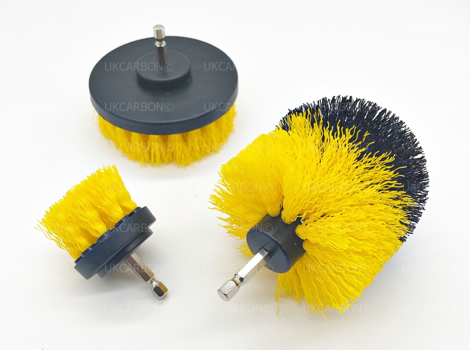 3x DRILL ATTACHMENT CLEANING BRUSH SET POWER SCRUB HOME CAR TILE BATHROOM YELLOW - UKCarbon