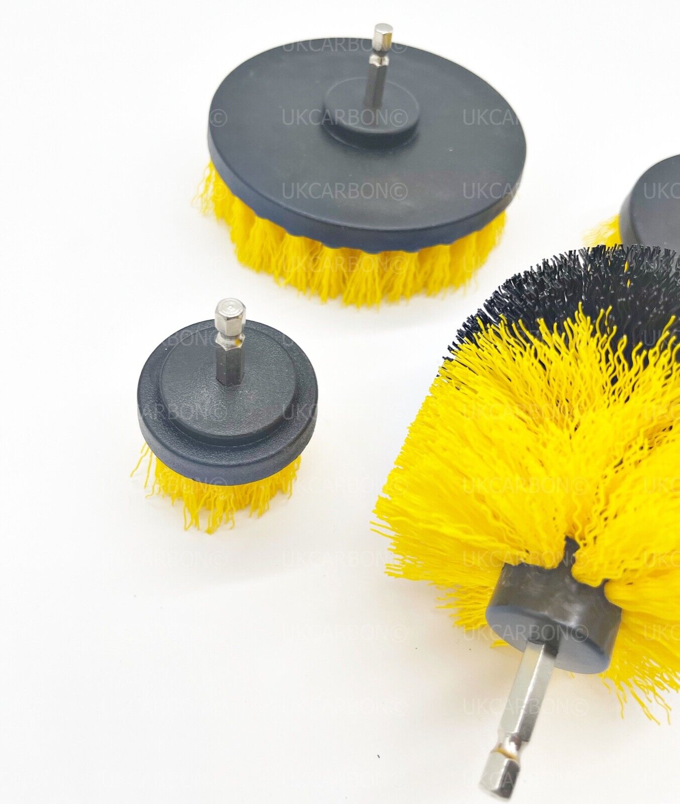5x DRILL ATTACHMENT CLEANING BRUSH SET POWER SCRUB HOME CAR TILE BATHROOM YELLOW - UKCarbon