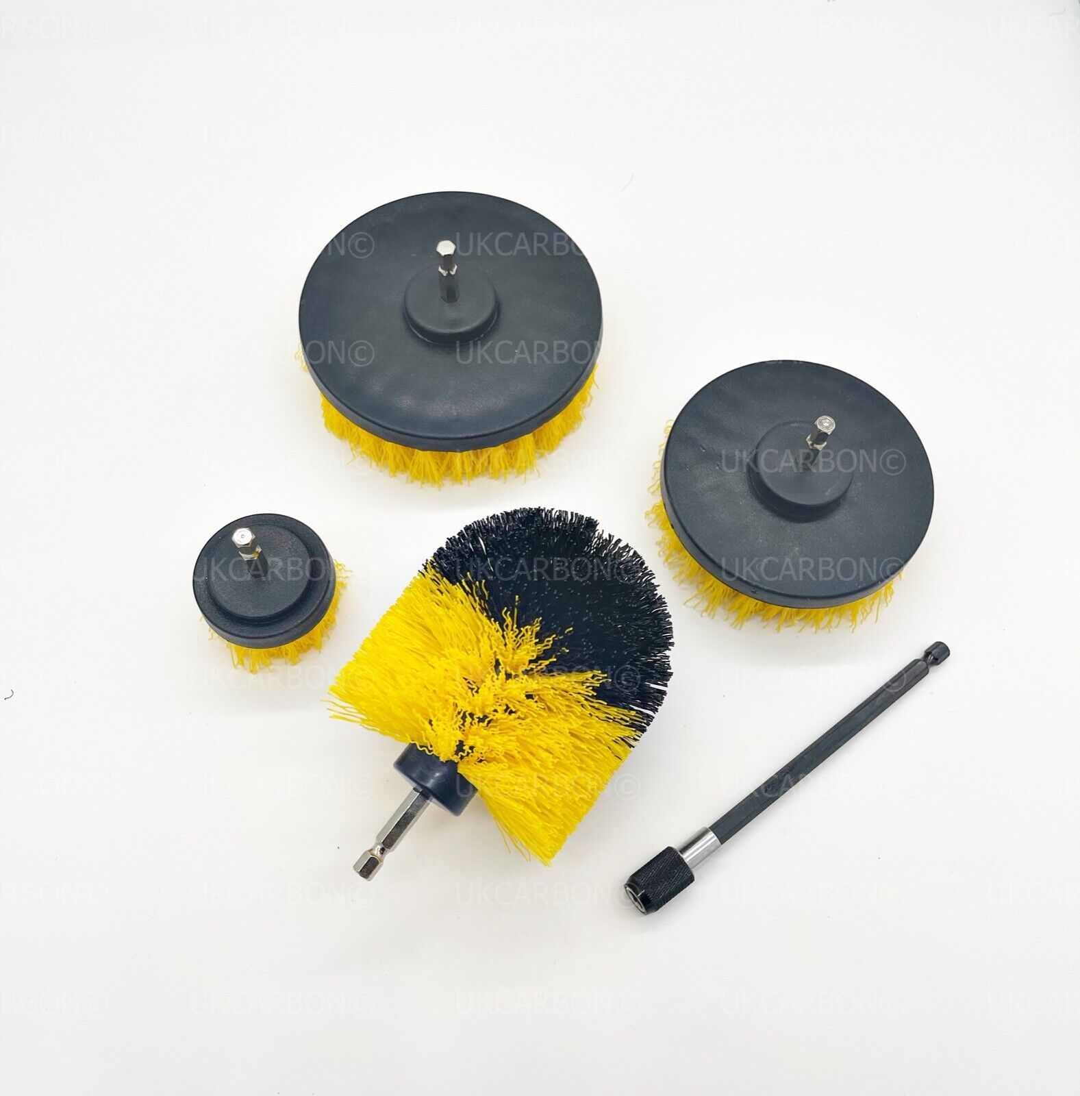 5x DRILL ATTACHMENT CLEANING BRUSH SET POWER SCRUB HOME CAR TILE BATHROOM YELLOW - UKCarbon